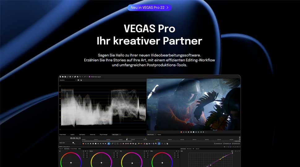 Komfortabler Videoschnitt mit dem neuen Vegas Pro 22 dank vieler KI-Funktionen.